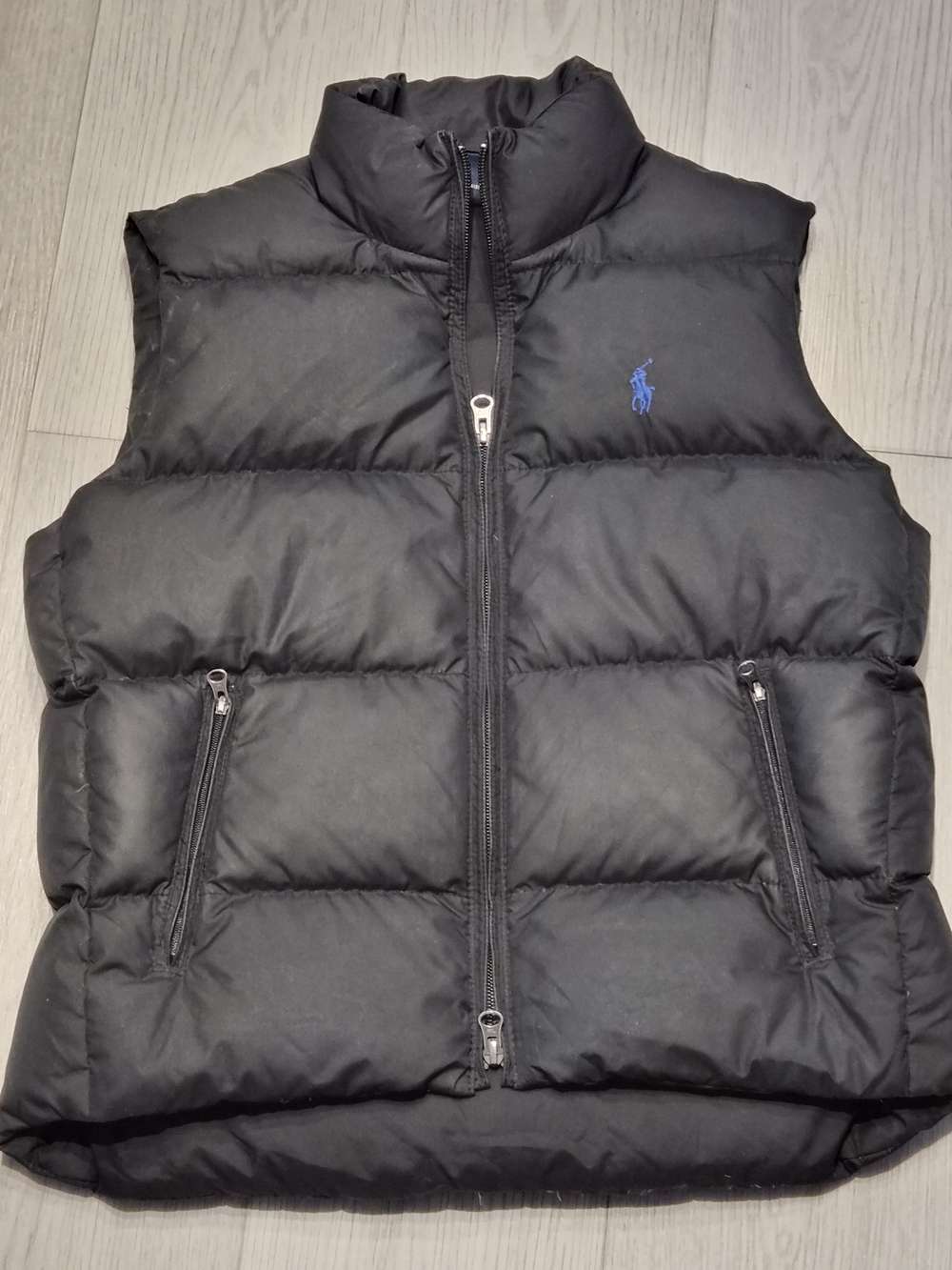 Ralph Lauren Black Puffer Vest with Blue Polo Logo